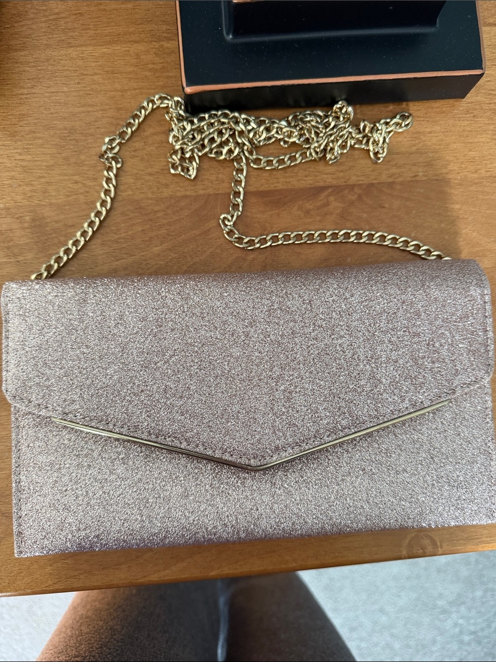 Rose Gold Glitter Envelope Crossbody Clutch - Women
